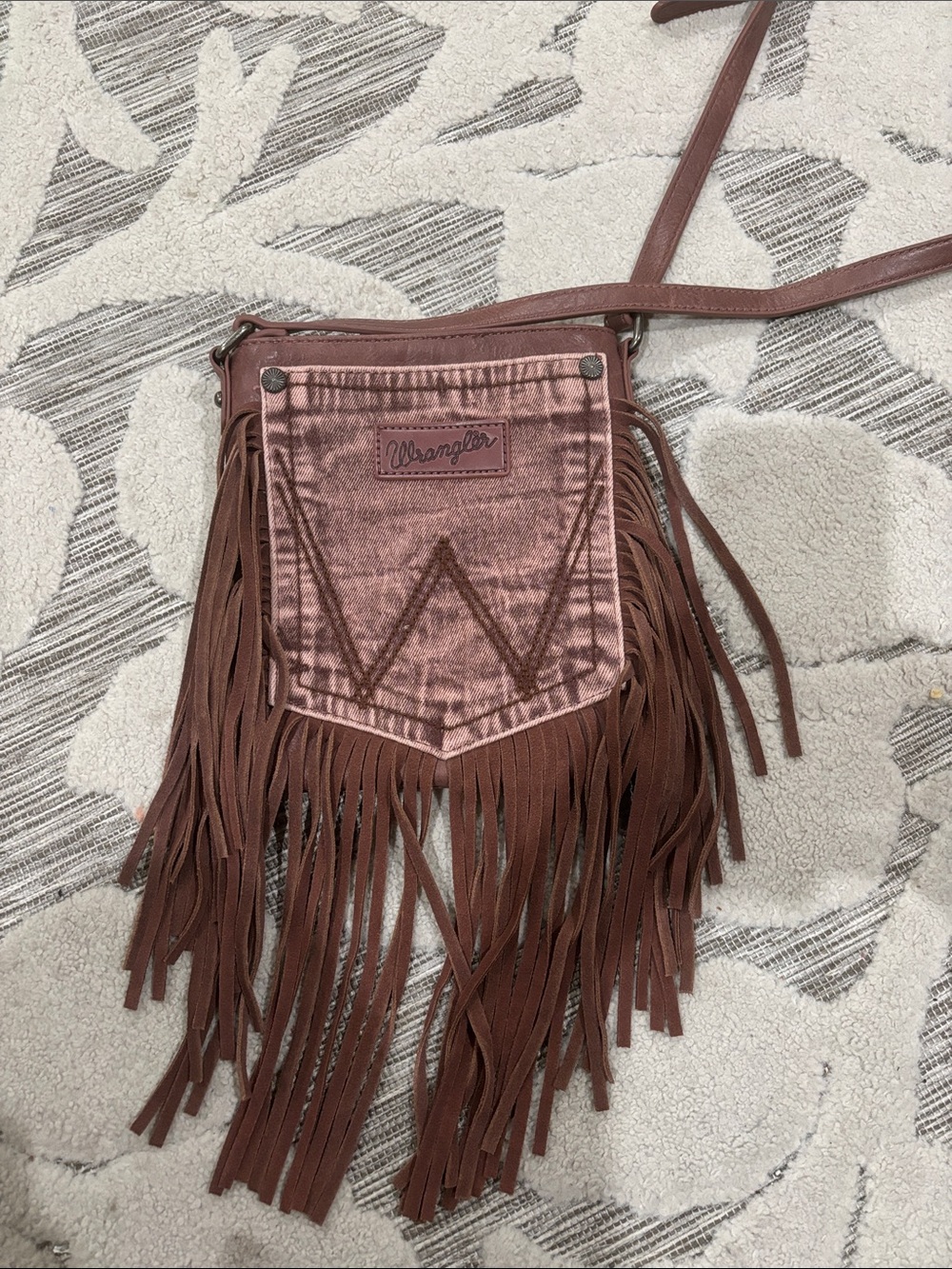 Wrangler Rose Brown Fringe Crossbody Bag